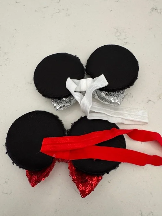 Sequin Bow Minnie Ear Headbands - Red & Silver Disney Mouse - Picture 2 of 2